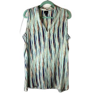 Worthington Colorful Abstract Print Sleeveless Vneck Tank Blouse Size XL